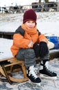 Little boy on a sled Royalty Free Stock Photo
