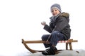 Little boy on sledge Royalty Free Stock Photo