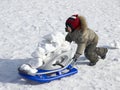 Little boy with sledge Royalty Free Stock Photo