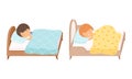 Little Boy Sleeping Sweetly on Soft Pillow Under Blanket in Their Bed Vector Set Royalty Free Stock Photo