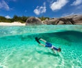 Little boy snorkeling in tropical water Royalty Free Stock Photo