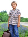 Little boy standing about road Royalty Free Stock Photo