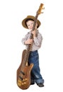 Little boy standing with rock guitar Royalty Free Stock Photo