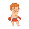 Little Boy Standing with Rubber Ring for Swimming in Water Vector Illustration Royalty Free Stock Photo