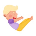 Little Boy Standing in Yoga Pose Breathing Deeply Vector Illustration