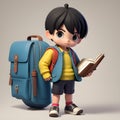little boy student character reading book 3D illustration ai generated
