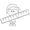 Child holding a ruler. Vector black and white coloring page