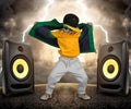 The little boy in the style of Hip-Hop . Children`s fashion.Cap and jacket. The Young Rapper.Cool Dancer. Royalty Free Stock Photo