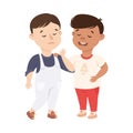 Little Boy Supporting and Comforting Crying Friend Vector Illustration