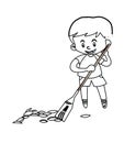 Little boy sweeping the floor coloring page