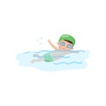 Little boy swimmer in the swimming pool, kids physical activity cartoon vector Illustration Royalty Free Stock Photo