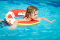 Little boy in the swimming pool with rubber ring Royalty Free Stock Photo