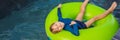 Little boy swimming with rubber ring at the leisure center BANNER, LONG FORMAT Royalty Free Stock Photo