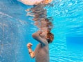 Little boy in swimsuit diving in swimming pool. Royalty Free Stock Photo