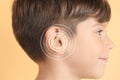 Little boy with symptom of hearing loss Royalty Free Stock Photo