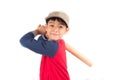 Little boy taking baseball bat on white background Royalty Free Stock Photo