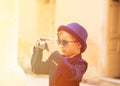 Little boy taking photos while travel in Europe Royalty Free Stock Photo