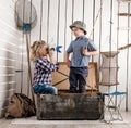 Little boy taking picture of cute little girl Royalty Free Stock Photo