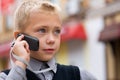 Little boy talking on a cell phone Royalty Free Stock Photo