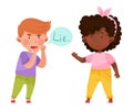 Little Boy Telling Lie to His Agemate Girl Vector Illustration