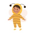 Little Boy in Theater Play Wearing Striped Bee Costume Performing on Stage Vector Illustration