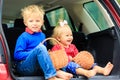 Little boy and toddler girl travel by car Royalty Free Stock Photo