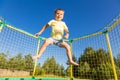 Little boy on a trampoline Royalty Free Stock Photo