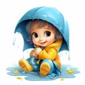 a little boy with an umbrella sitting in the rain Royalty Free Stock Photo