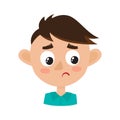 Boy upset face expression, cartoon vector illustrations isolated on white. Royalty Free Stock Photo