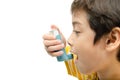 Little boy using Asthma inhaler for breathing Royalty Free Stock Photo