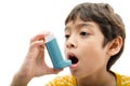 Little boy using Asthma inhaler for breathing Royalty Free Stock Photo
