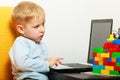 Little boy using laptop pc computer at home Royalty Free Stock Photo