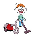 Little boy with a vacuum cleaner vacuuming cartoon