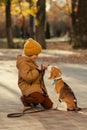 Little boy walk dog Royalty Free Stock Photo