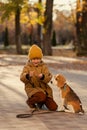 Little boy walk dog Royalty Free Stock Photo