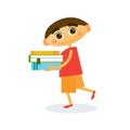 Little Boy Walk Holding Stack Of Books Reading Cute Kid Royalty Free Stock Photo