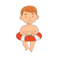 Little Boy Walking with Rubber Ring for Swimming in Water Vector Illustration Royalty Free Stock Photo