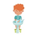 Little Boy Washing Hands Standing on Stool in Front of the Sink Vector Illustration Royalty Free Stock Photo