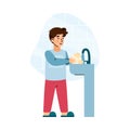 Little boy washing his hands with soap, cartoon vector illustration isolated. Royalty Free Stock Photo