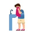 Little boy washing and wiping his face, cartoon vector illustration isolated. Royalty Free Stock Photo