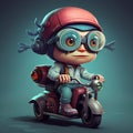 Cute Cyclops On Scooter: Cartoon Character With Realistic And Hyper-detailed Renderings