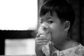 Little boy wearing oxygen mask in hospital ward Royalty Free Stock Photo