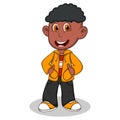 Little boy wearing a yellow jacket and black trousers style cartoon Royalty Free Stock Photo