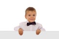 Little boy in white shirt with an empty banner Royalty Free Stock Photo