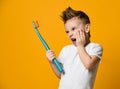 Little  boy suffering from toothache - Dental problem. Royalty Free Stock Photo