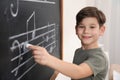 Little boy writing music notes on blackboard Royalty Free Stock Photo