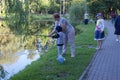 Little boy Young Fisherman close the lake