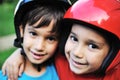 Little boys with biking safety helmet