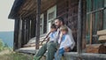 Little boys with dad playing on woodwind wooden flutes - ukrainian sopilka. Family, folk music concept. Father and sons