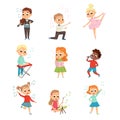 Little Boys and Girls Playing Musical Instrument and Singing Vector Set Royalty Free Stock Photo